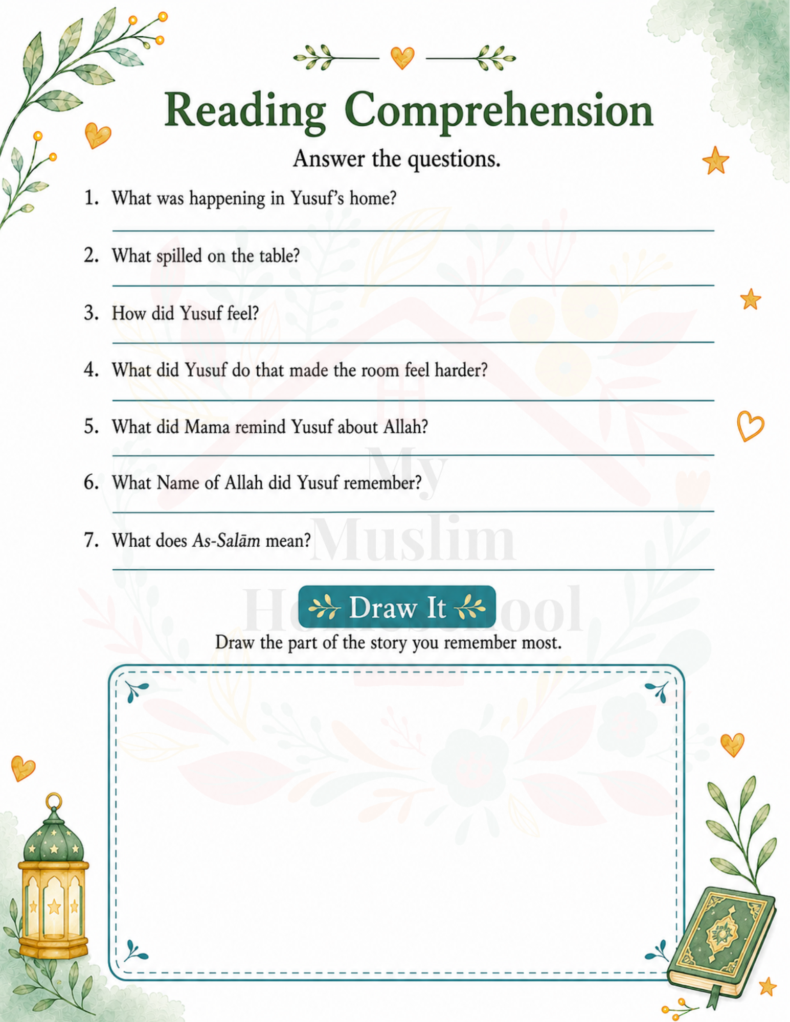 As-Salām reading comprehension workbook page preview