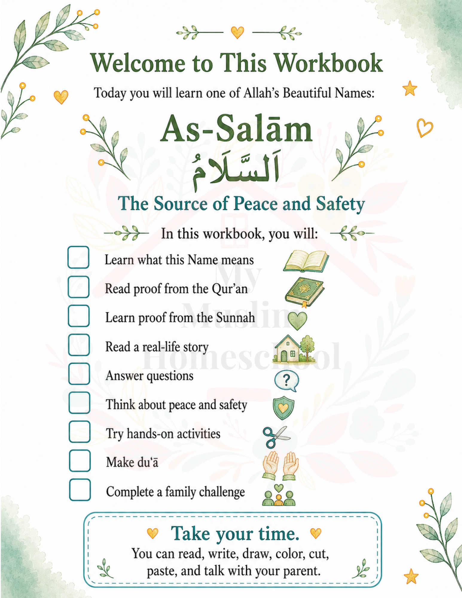 As-Salām child workbook welcome page preview
